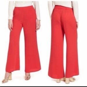 Leith Coral Red Wide-Leg High-Rise Trousers